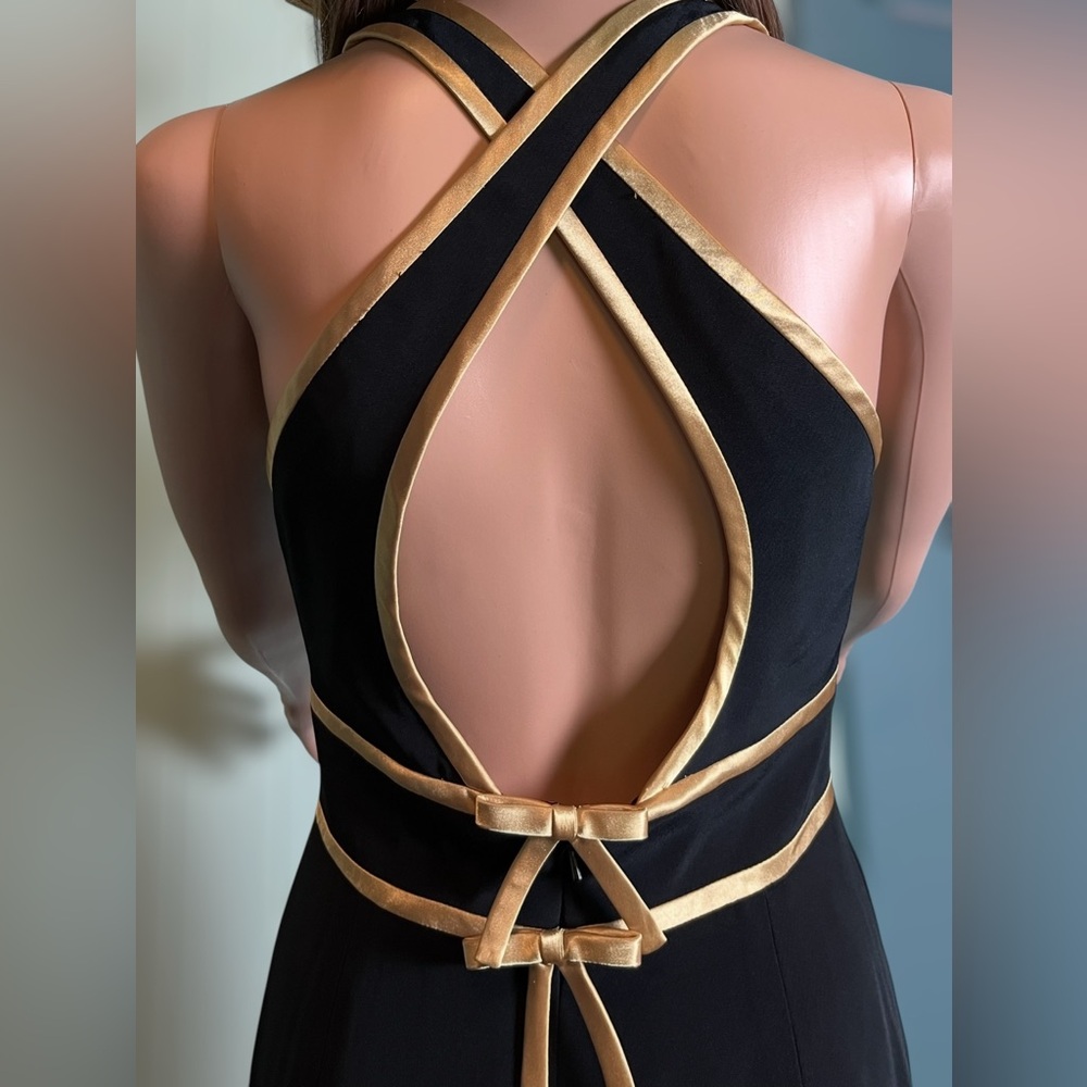 ADRIANNA PAPELL Evening Black & Gold Party Cocktail Pencil Dress. Size 4 - Picture 2 of 8